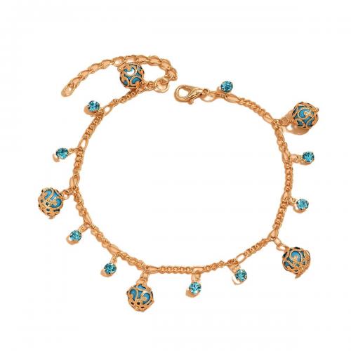 Brass Anklet, with Synthetic Turquoise, with 1.97 Inch extender chain, fashion jewelry & for woman & with rhinestone, golden Approx 8.47 Inch 