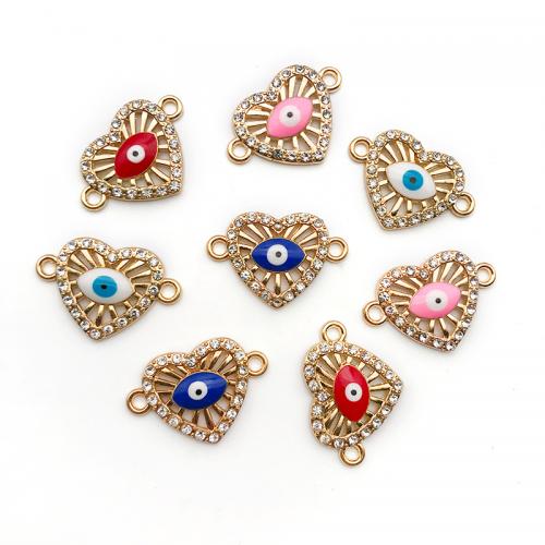 Evil Eye Jewelry Connector, Zinc Alloy, with enamel, Heart, gold color plated, DIY & with rhinestone 