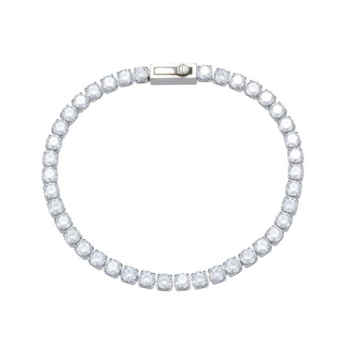 Stainless Steel Chain Bracelets, 304 Stainless Steel, plated, Unisex & micro pave cubic zirconia, original color Approx 18 cm 