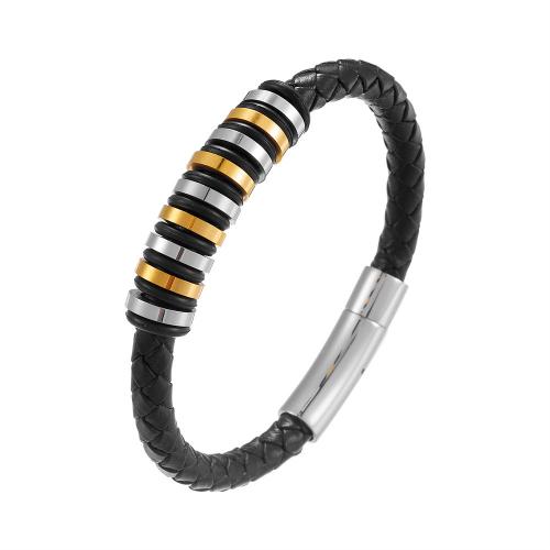 PU Leather Cord Bracelets, 304 Stainless Steel, with Microfiber PU, handmade, Unisex 