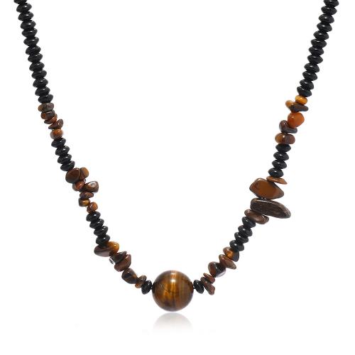Gemstone Necklaces, 304 Stainless Steel, with Obsidian & Tiger Eye & Glass, handmade, Unisex, black 