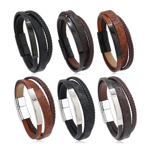 PU Leather Cord Bracelets, Zinc Alloy, with PU Leather, handmade, Unisex [