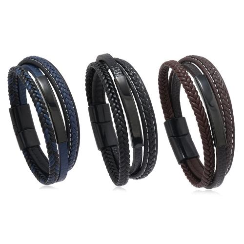 PU Leather Cord Bracelets, Zinc Alloy, with PU Leather, handmade, for woman 
