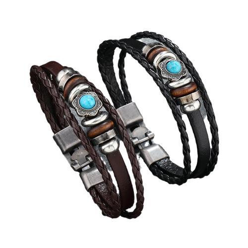PU Leather Cord Bracelets, Zinc Alloy, with turquoise & PU Leather & Gemstone, handmade, Unisex Approx 21 cm 