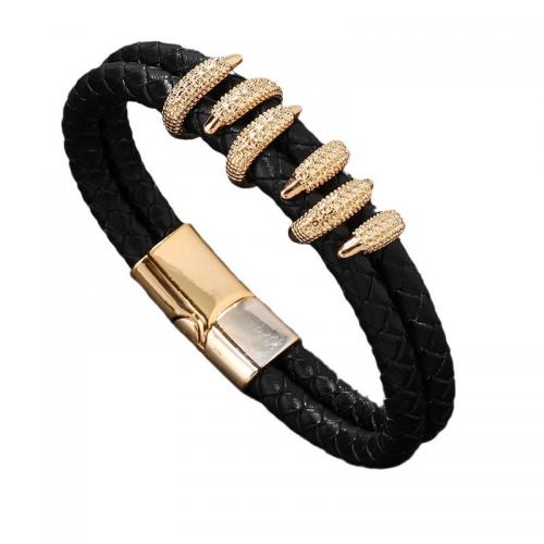 PU Leather Cord Bracelets, Zinc Alloy, with PU Leather, handmade, Unisex Approx 21 cm 
