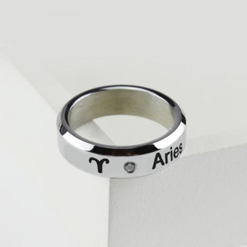 Stainless Steel Finger Ring, 304 Stainless Steel, plated, Unisex & enamel & with rhinestone, silver color, US Ring 