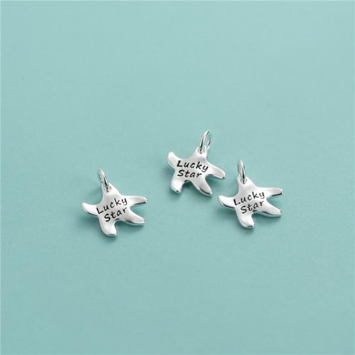 Sterling Silver Star Pendants, 925 Sterling Silver, Starfish, DIY & with letter pattern, silver color Approx 2.4mm 