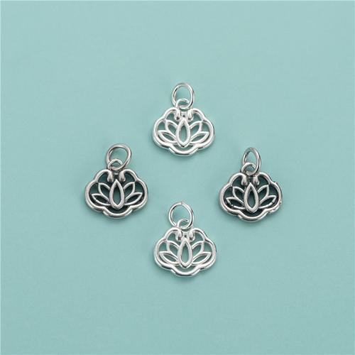 Sterling Silver Pendants, 925 Sterling Silver, Lotus, DIY & hollow Approx 3.7mm 