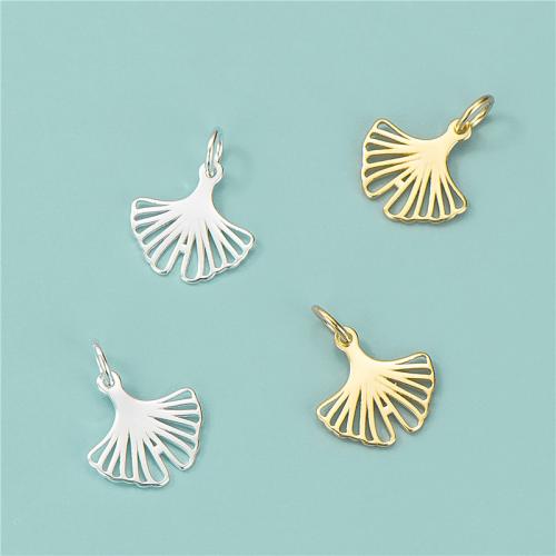 Sterling Silver Leaf Pendants, 925 Sterling Silver, Ginkgo Leaf, plated, DIY & hollow Approx 3.5mm 