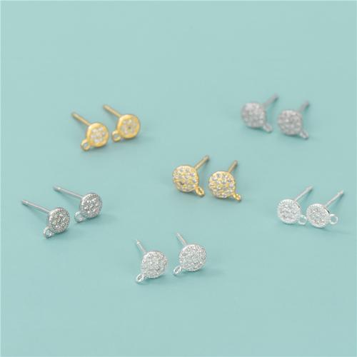 Boucles d'oreilles en Argent, Argent sterling 925, Rond, Placage, DIY & styles différents pour le choix & avec strass Environ 0.95mm, Vendu par paire