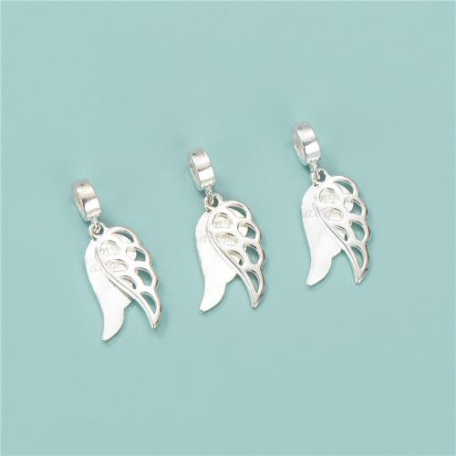 Sterling Silver Pendants, 925 Sterling Silver, Angel Wing, polished, DIY & hollow, silver color Approx 4.5mm 