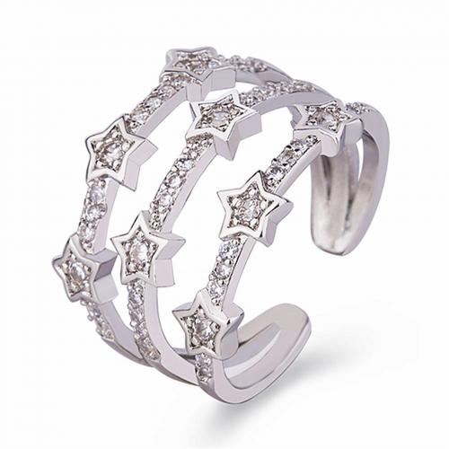 Brass Cuff Finger Ring, Star, plated, micro pave cubic zirconia & for woman & hollow US Ring 