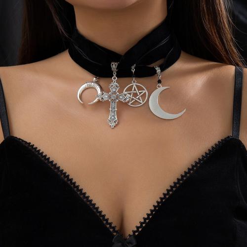 Fashion Choker Necklace, Velveteen, with Zinc Alloy, 4 pieces & fashion jewelry & for woman, platinum color 