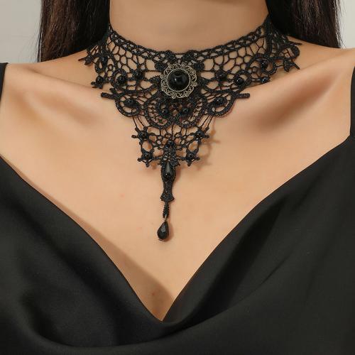 Fashion Choker Necklace, Lace, with Plastic Pearl & Zinc Alloy, handmade, fashion jewelry & for woman Approx 36-44 cm 