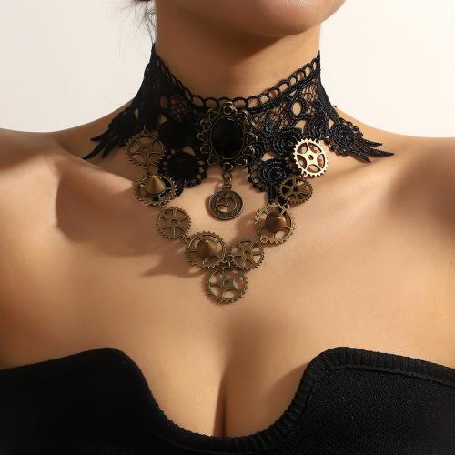 Fashion Choker Necklace, Zinc Alloy, with Lace, with 8cm extender chain, plated, fashion jewelry & for woman, black Approx 31 cm 