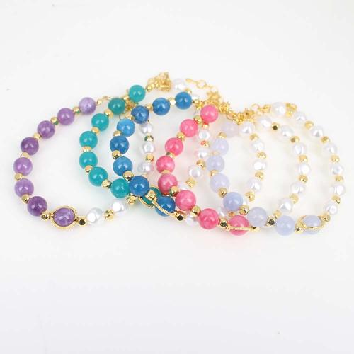 Gemstone Bracelets, with Plastic Pearl & Zinc Alloy, gold color plated, fashion jewelry & Unisex Approx 18-19 cm 