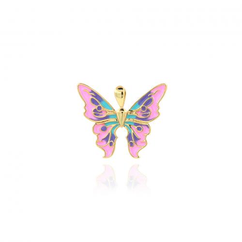 Enamel Brass Pendants, Butterfly, 18K gold plated, fashion jewelry & DIY, mixed colors 