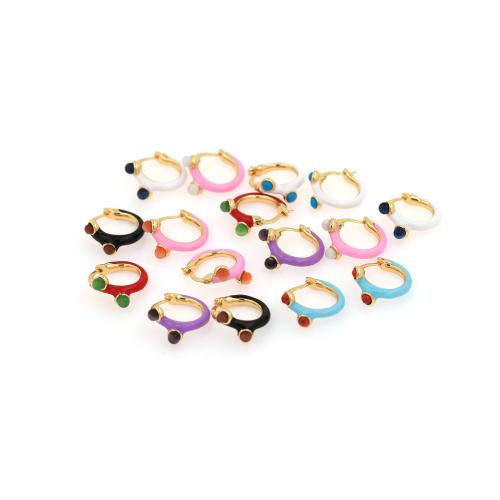 Brass Hoop Earring, with Resin Rhinestone, 18K gold plated, fashion jewelry & for woman & enamel 