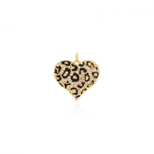 Cubic Zirconia Micro Pave Brass Pendant, Heart, 18K gold plated, fashion jewelry & DIY & micro pave cubic zirconia & enamel, black 
