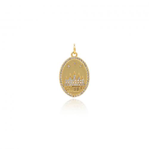 Cubic Zirconia Micro Pave Brass Pendant, Flat Oval, 18K gold plated, fashion jewelry & DIY & micro pave cubic zirconia 