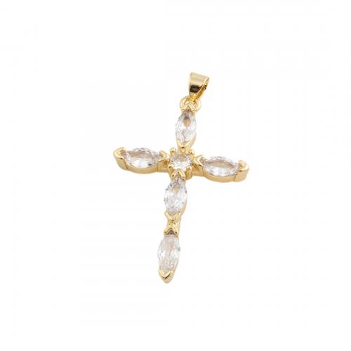 Cubic Zirconia Brass Pendants, Cross, fashion jewelry & Unisex & micro pave cubic zirconia, golden 