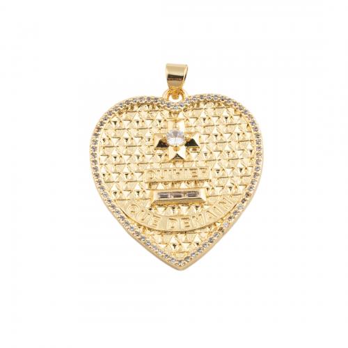 Cubique Pendentif en laiton zircon pavent, coeur, bijoux de mode & unisexe & pavé de micro zircon, doré Vendu par PC