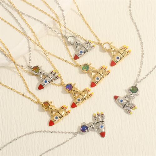 Kristall Halskette, Messing, mit Kristall, mit Verlängerungskettchen von 5CM, Rakete, goldfarben plattiert, Modeschmuck & für Frau & Emaille, keine, 25x22mm, Länge:45 cm, verkauft von PC