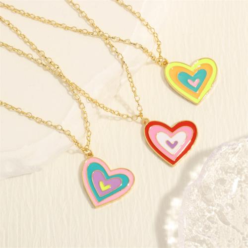 Brass Jewelry Necklace, with 5CM extender chain, Heart, gold color plated, fashion jewelry & for woman & enamel cm 