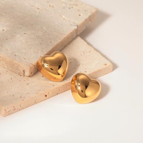 Edelstahl Stud Ohrring, 304 Edelstahl, Herz, plattiert, Modeschmuck, goldfarben, 23.3x22.5mm, verkauft von Paar