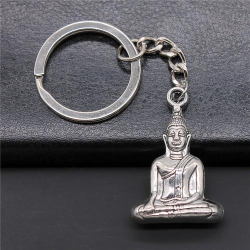 Zink-Legierung Schlüsselanhänger Schmuck, Zinklegierung, mit Eisen, Buddha, plattiert, Modeschmuck, keine, 35x23mm, verkauft von PC