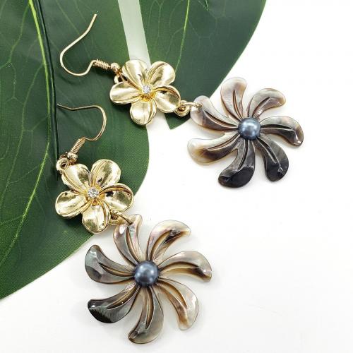 Abalone Shell Earring, Zinc Alloy, with Abalone Shell & Iron, Flower, plated, fashion jewelry, 65mm 