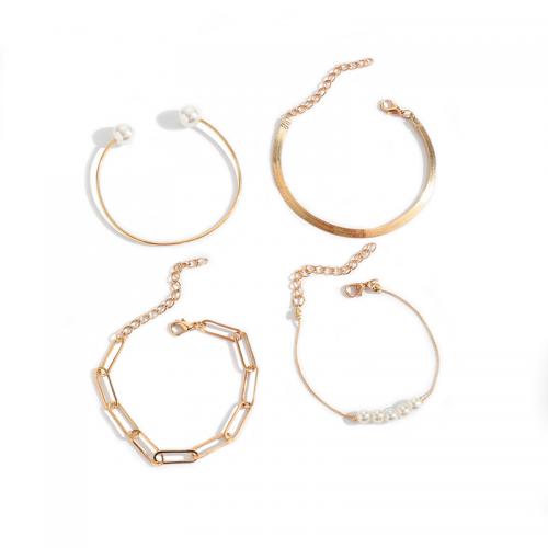 Moda pulseras de la aleación de Zinc, con Perlas plásticas, 4 piezas & Joyería & para mujer, dorado, Vendido por Set