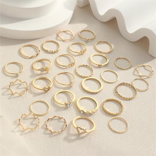 Zink-Legierung Ring Set, Eisen, mit Kunststoff Perlen & Zinklegierung, plattiert, Modeschmuck & für Frau & mit Strass, keine, verkauft von setzen