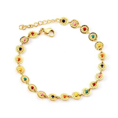 Stainless Steel Chain Bracelets, 304 Stainless Steel, with enamel, gold color plated, fashion jewelry & for woman 