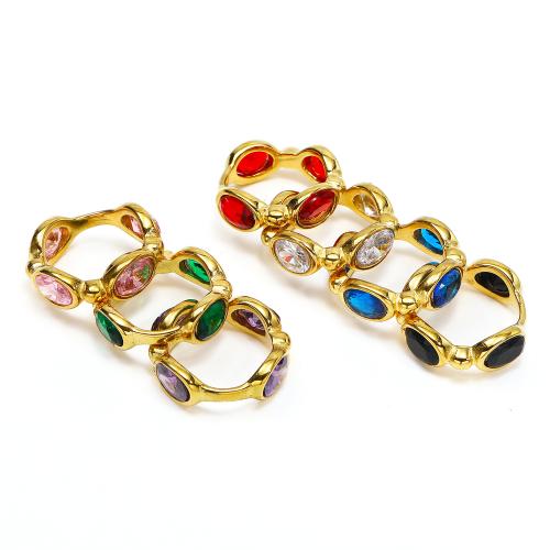 Titanium Steel Finger Ring, with Cubic Zirconia, gold color plated, fashion jewelry & for woman 