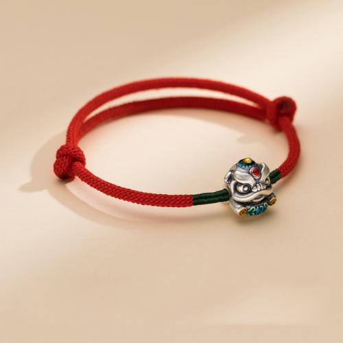 Mode créer Bracelets cordon de cire, argent sterling 925, avec corde de cire, Finition antique, pour femme & autocollant époxyde, rouge Environ 13-26 cm, Vendu par PC