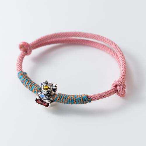 Mode créer Bracelets cordon de cire, argent sterling 925, avec corde de cire, pour femme & autocollant époxyde, rose Environ 15-23 cm, Vendu par PC