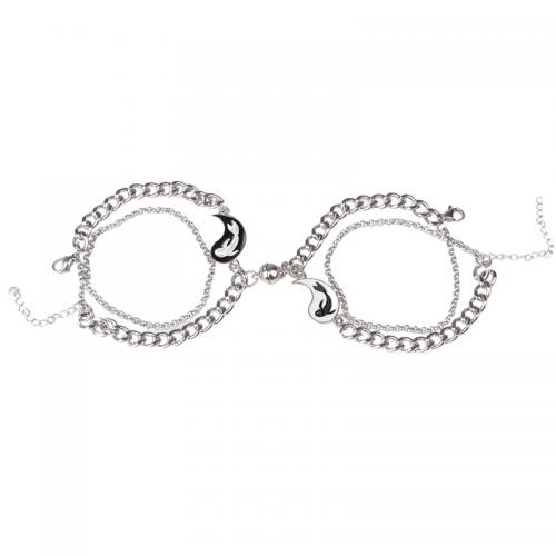 Stainless Steel Chain Bracelets, 304 Stainless Steel, with Glass & Zinc Alloy, plated, Unisex & enamel 