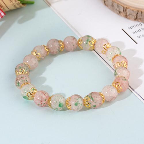 Glass Jewelry Beads Bracelets, Brass, with Glass, stoving varnish, Unisex, pink Approx 18 cm 