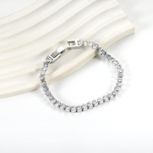 Stainless Steel Chain Bracelets, 304 Stainless Steel, fashion jewelry & for woman & with rhinestone Approx 17 cm 