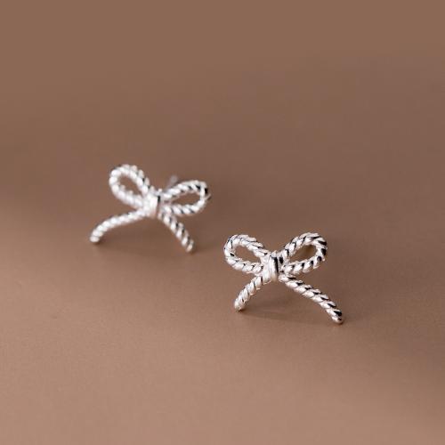 Sterling Silver Stud Earring, 925 Sterling Silver, Bowknot, fashion jewelry & for woman, 8mm 