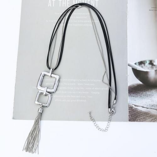 PU -Schnur-Halskette, Zinklegierung, mit Lederband, Platinfarbe platiniert, Modeschmuck & für Frau, Länge:ca. 80 cm, verkauft von PC[
