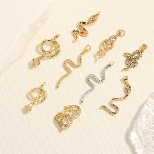 Cubic Zirconia Micro Pave Brass Pendant, Snake, gold color plated, DIY & micro pave cubic zirconia 