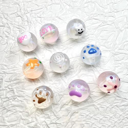 Enamel Acrylic Beads, with enamel, Round, hand drawing, random style & DIY & luminated, mixed colors, 16mm, Approx 