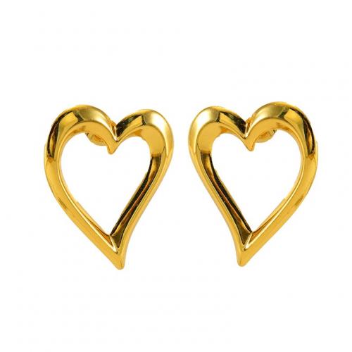 Stainless Steel Stud Earring, 304 Stainless Steel, Heart, 18K gold plated, fashion jewelry & for woman & hollow 