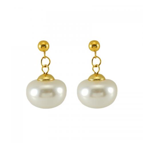 Edelstahl Tropfen Ohrring, 304 Edelstahl, mit Kunststoff Perlen, 18K vergoldet, Modeschmuck & für Frau, 24x14mm, verkauft von Paar