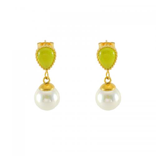 Edelstahl Tropfen Ohrring, 304 Edelstahl, mit Opal & Kunststoff Perlen, 18K vergoldet, Modeschmuck & für Frau, 26x10mm, verkauft von Paar