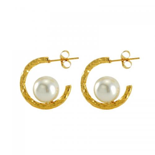 Edelstahl Stud Ohrring, 304 Edelstahl, mit Kunststoff Perlen, 18K vergoldet, Modeschmuck & für Frau, 19x19mm, verkauft von Paar