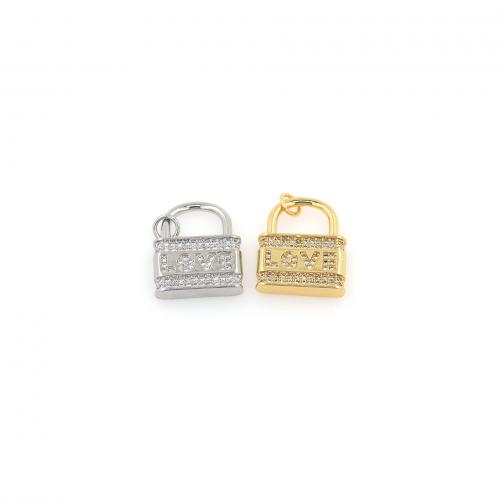 Cubic Zirconia Micro Pave Brass Pendant, Lock, plated, fashion jewelry & DIY & micro pave cubic zirconia 