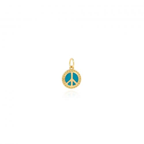 Enamel Brass Pendants, Flat Round, 18K gold plated, fashion jewelry & DIY, blue 